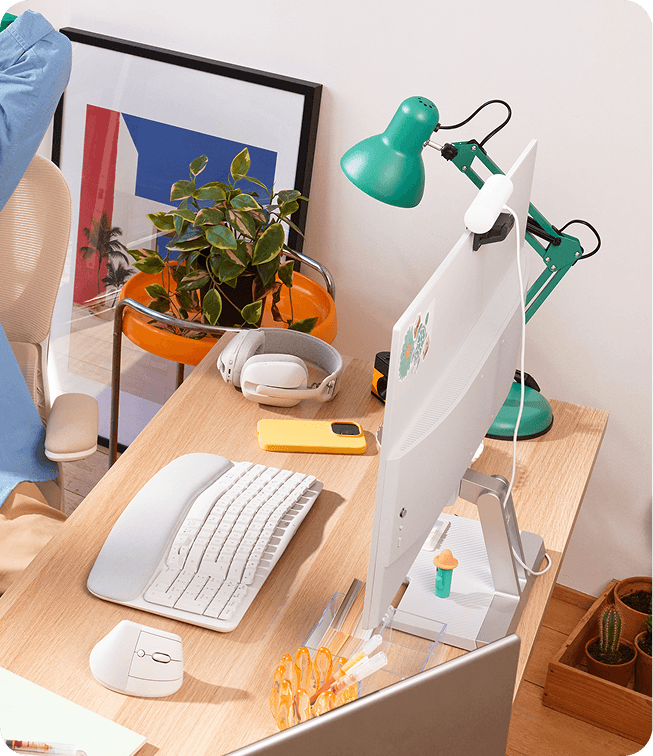 Desk setup featuring Logitech products